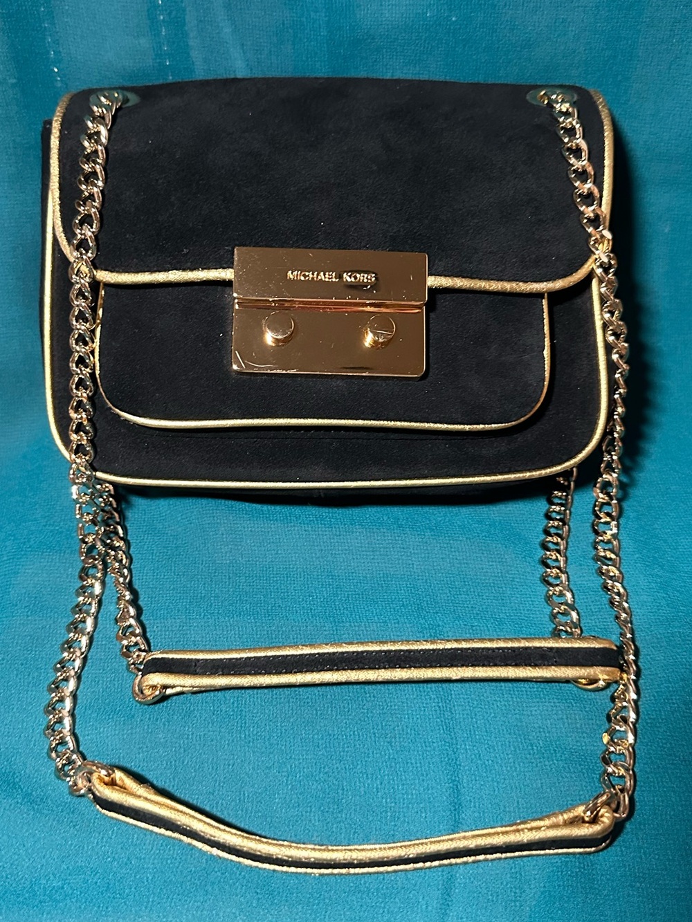 Michael Kors Black Suede Crossbody with Gold Hardware